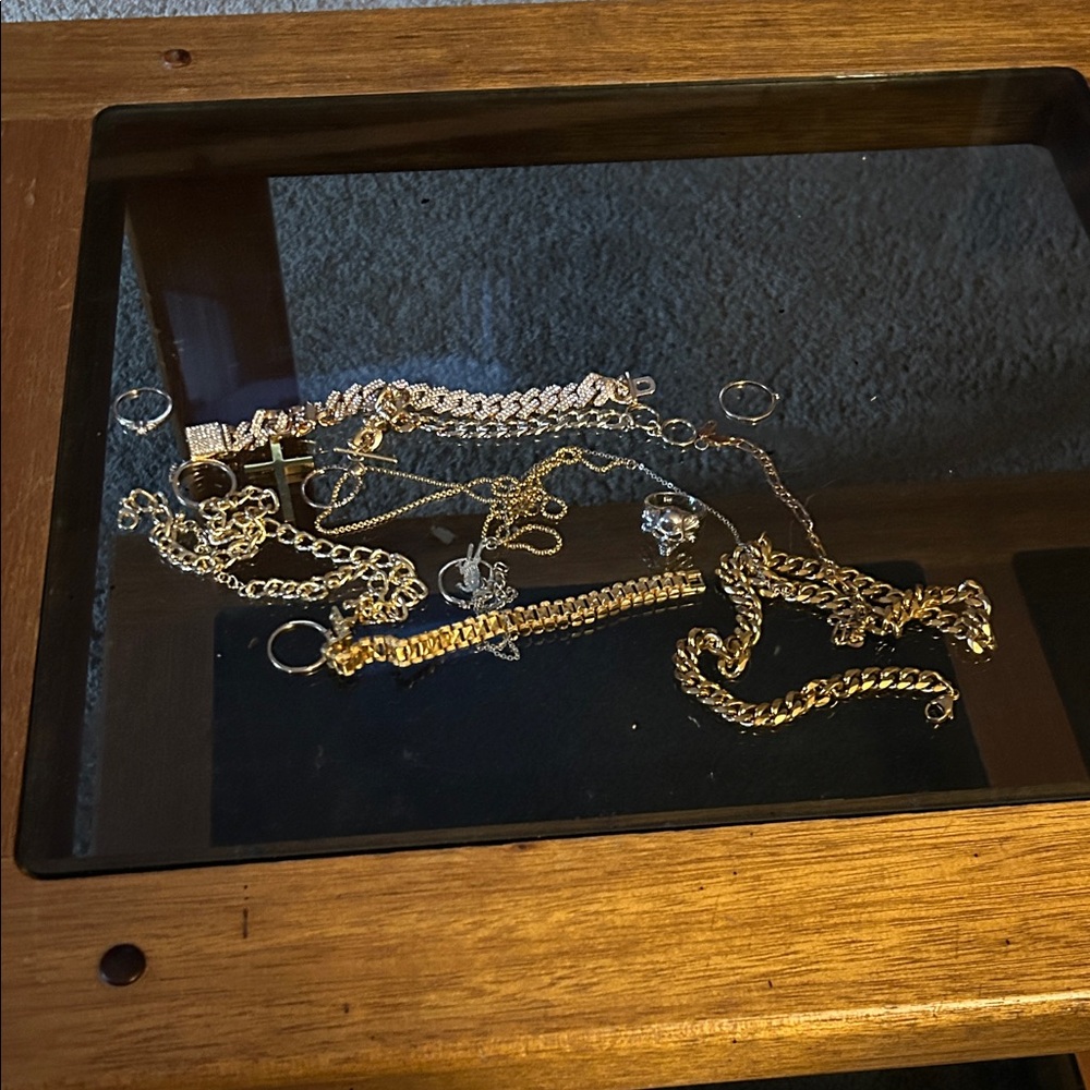 Mix of gold and silver necklaces and bracelets